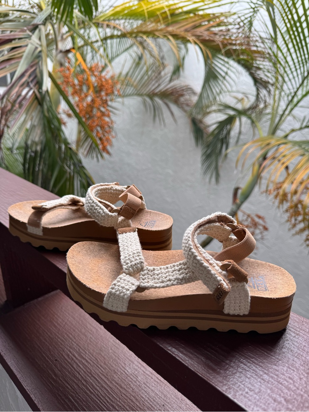 REEF Braided Cream Platform Sandals with Adjustable Straps